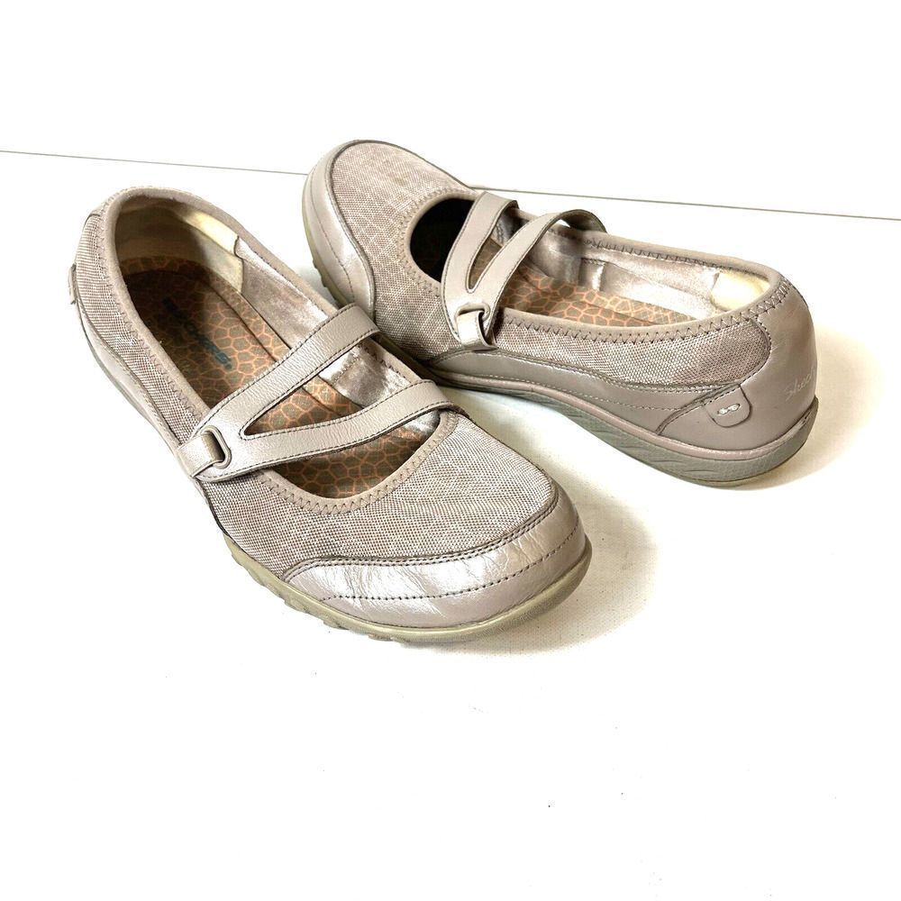 Skechers Memory Foam Women 9.5 Comfort Casual Brown Leather/Textile Slip On Flat